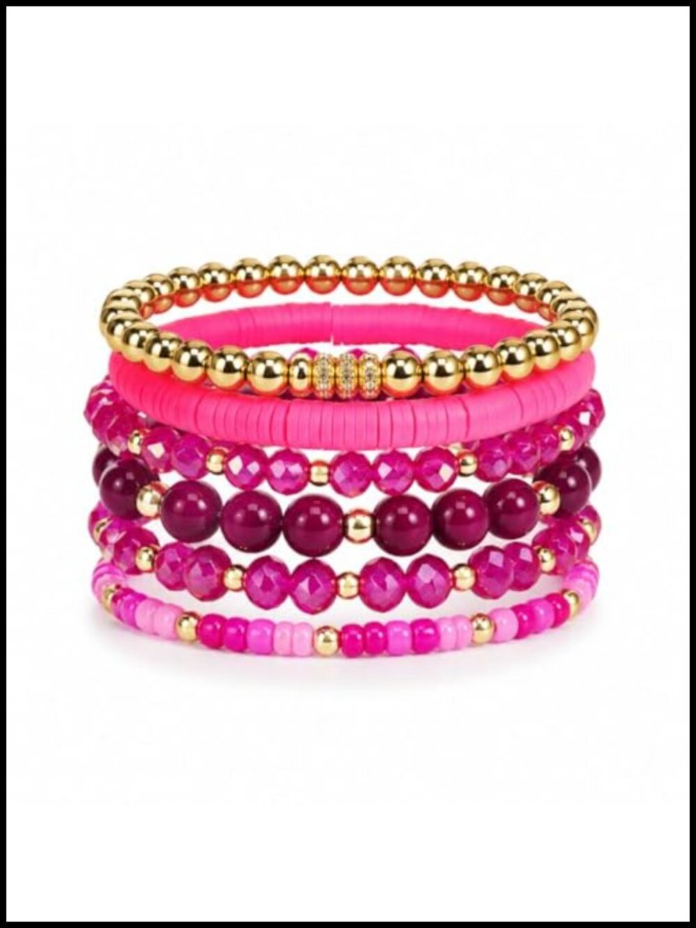 Boho Layering Beaded Stretch Bracelet Set with Gold Accents | Crystal Natural
